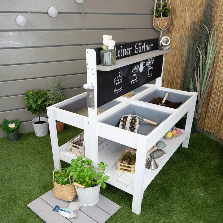 Meppi Matschküche Outdoorküche - Kleiner Gärtner Flexi - Weiss/grau aus Holz