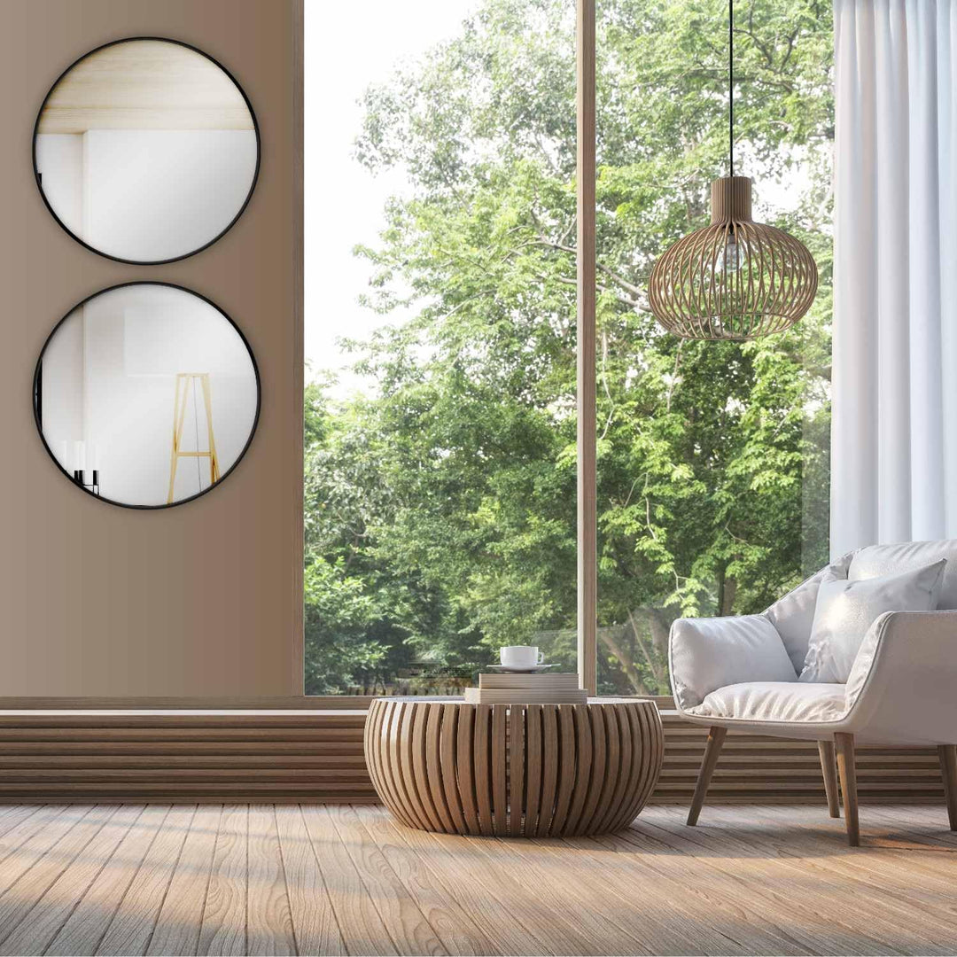 HOKO® Design Wandspiegel rund 60 cm mit Metall Rahmen Matt Schwarz. Runder Design Spiegel für Bad, F