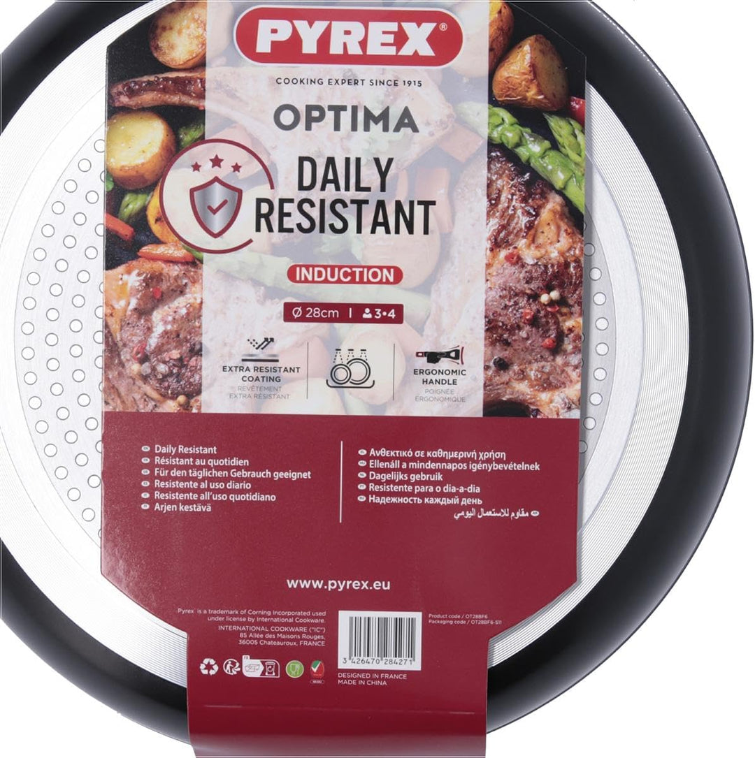Pyrex OPTIMA + Pfanne aus geschmiedetem Aluminium, 28 cm 28cm Schwarz, 28cm Schwarz