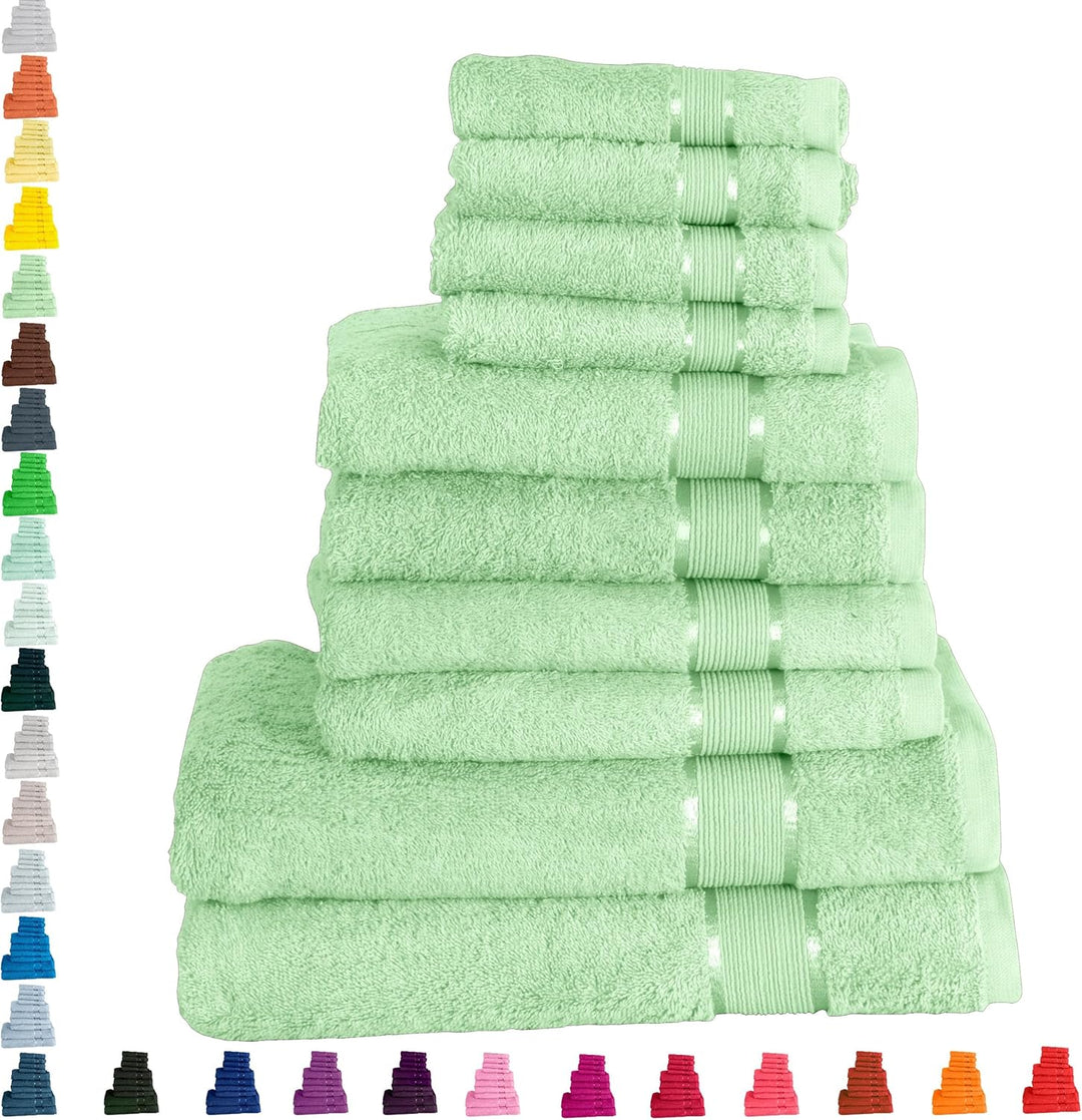 Mixibaby Handtuch 10er Set 2X Duschtuch 4X Handtuch 4X Gästetuch 100% Baumwolle Frottee, Farbe:Hellg