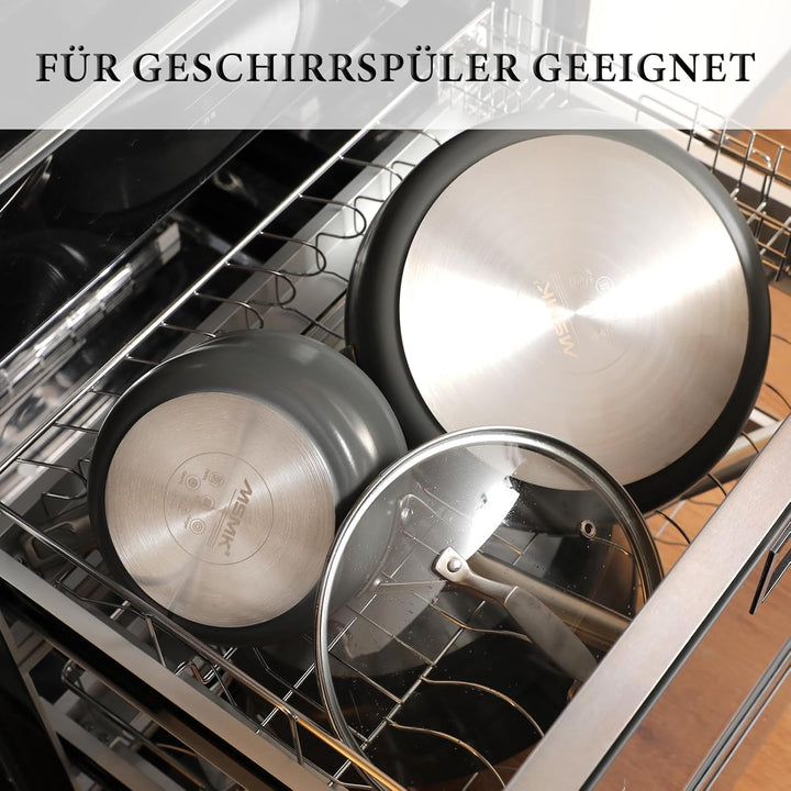 MSMK Kochtopf 16cm, 1.5L Kochtöpfe mit Deckel, Edelstahlgriff, Antihaft Topf Induktion, kratzfest, k