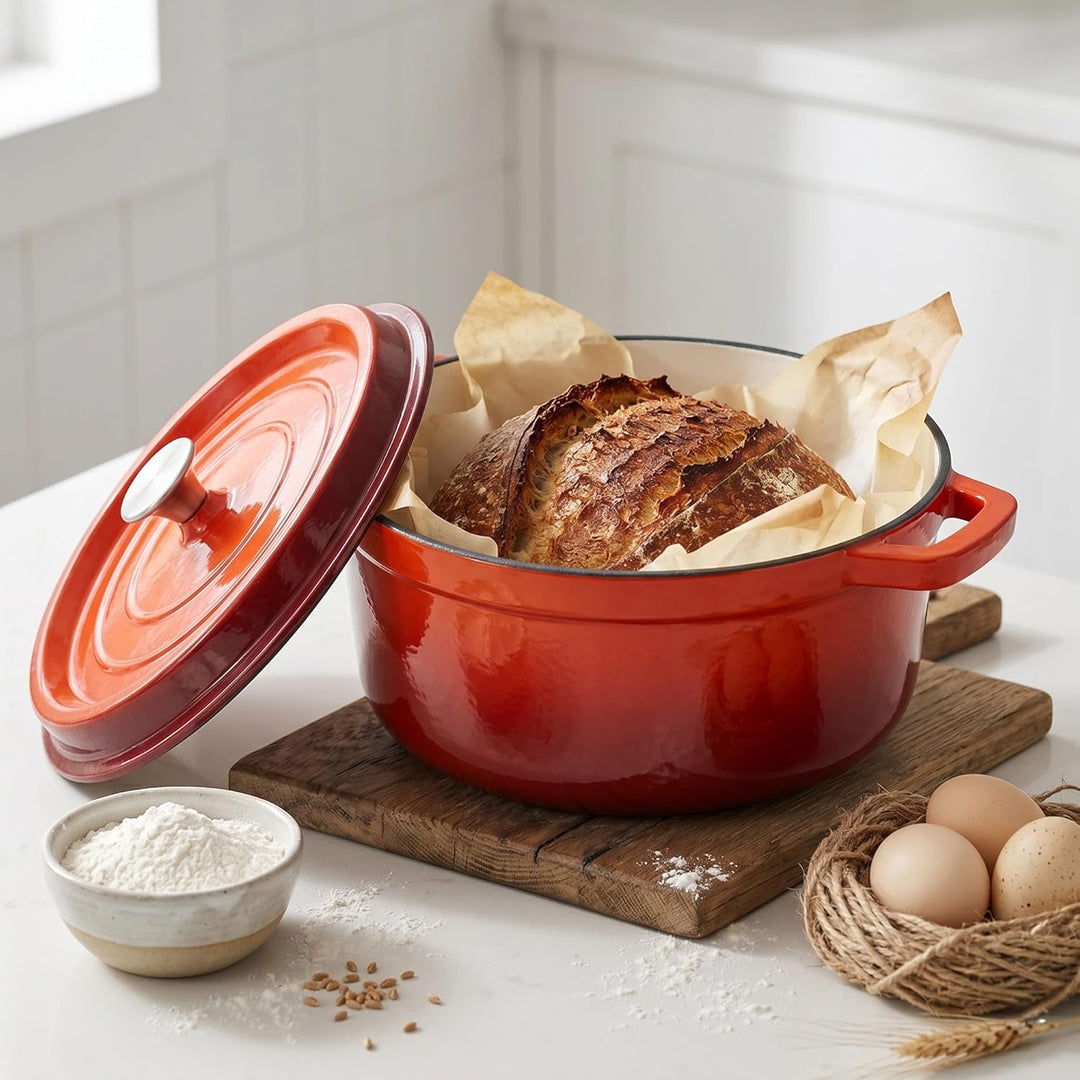 Schmortopf aus emailliertem Gusseisen 24 cm 4 L Gusseisentopf Emailliert Bräter Cocotte Dutch Oven B