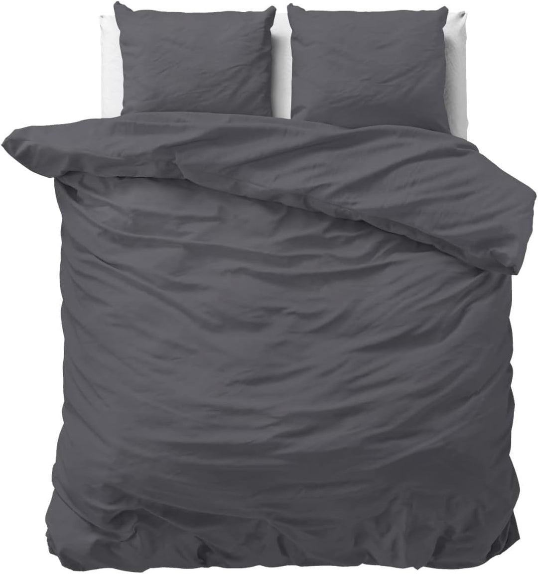 Sleeptime 100% Baumwolle Bettwäsche 240cm x 220cm Anthrazit - weich & bügelfrei Bettbezüge mit Druck