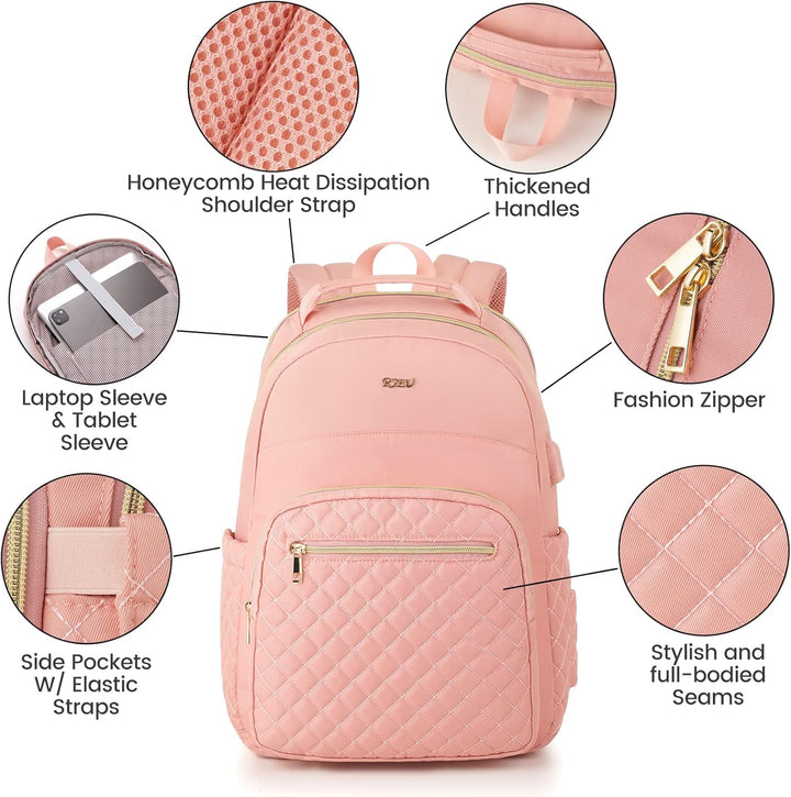 RJEU Schulrucksack Mädchen Teenager,Schule Rucksack Damen mit 15,6 Zoll Laptopfach für Student Uni S