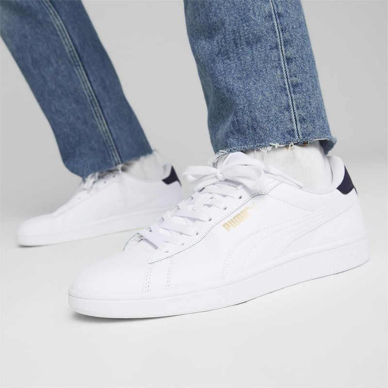 PUMA Unisex Smash 3.0 L Sneaker 39 EU Puma White Puma Navy Puma Gold, 39 EU Puma White Puma Navy Pum