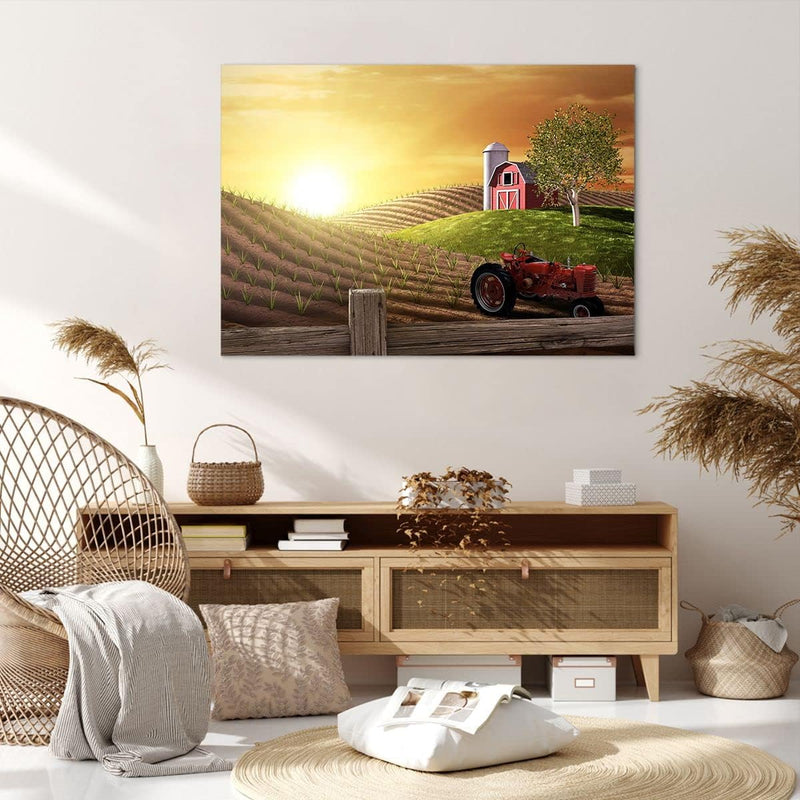 Bilder auf Leinwand 100x70cm Leinwandbild Morgen Bauernhof Feld Plantage Gross Wanddeko Bild Schlafz