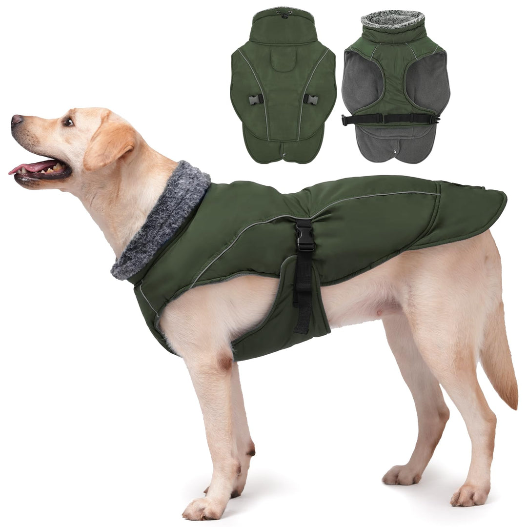DENTRUN Hundemantel Grosse Hunde, Ärmellose wasserdichte Hundejacke, Hunde Reflektierende Fleecejack