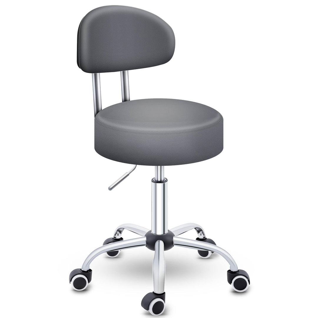 TRESKO® Rollhocker mit Lehne Grau | Arbeitshocker höhenverstellbar 46-58 cm | Drehhocker mit Rollen