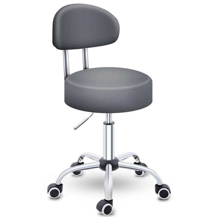 TRESKO® Rollhocker mit Lehne Grau | Arbeitshocker höhenverstellbar 46-58 cm | Drehhocker mit Rollen