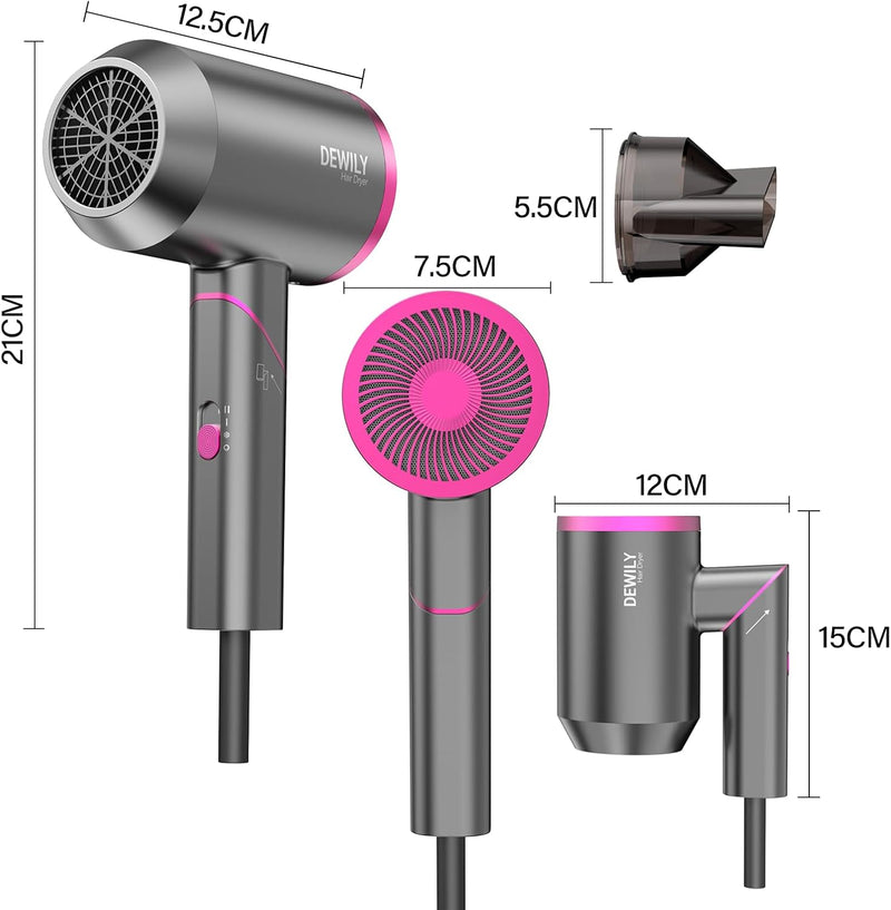 Föhn Ionen Klappbar Haartrockner- DEWILY Profi Fön Reisefön Klappbar Klein，Haarföhn Hairydryer Haarf