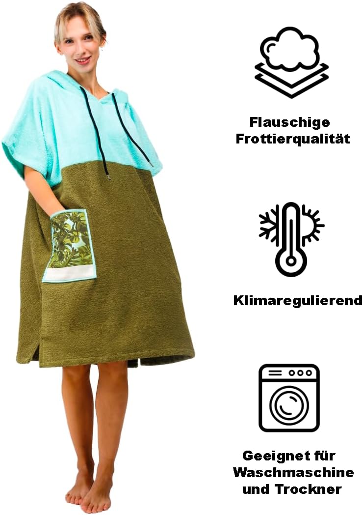 WAVE HAWAII Poncho Agueda Surfponcho 95% Baumwolle Badeponcho für Körpergrössen von 160-190 cm Umkle