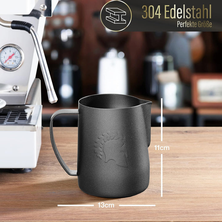 Barista Legends® Milchkännchen Edelstahl [600ml] ARES Schwarz- Barista Milchkännchen zum Milchaufsch