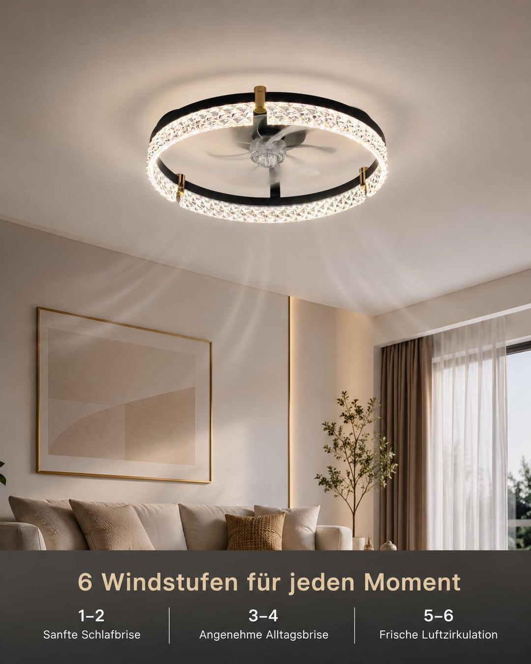 Airwit 50cm Deckenventilator mit Beleuchtung, Lampe mit Ventilator in Glasoptik, Deckenlampe mit Ven
