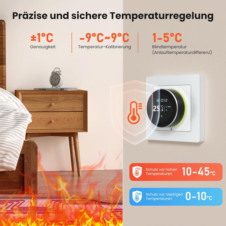 MIUCDA Smart Knopf Thermostat WiFi für Elektrische Fussbodenheizung，55x55 Raumthermostat Fussbodenhe