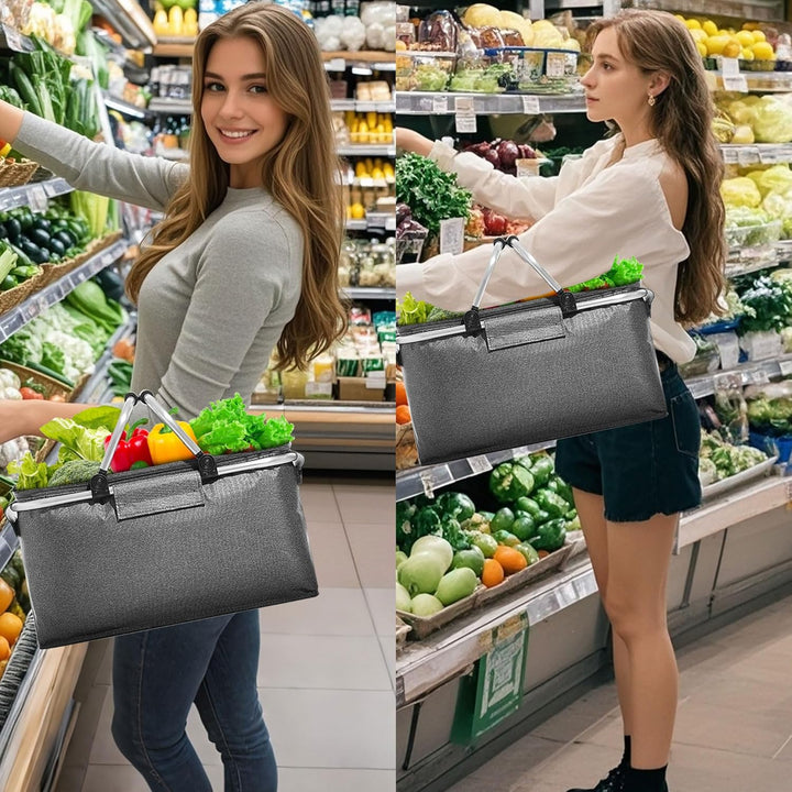 Picknickkorb 25L Einkaufskorb Faltbar Gross Picknickkorb Kühlkorb Einkaufskorb mit Deckel Tragekorb