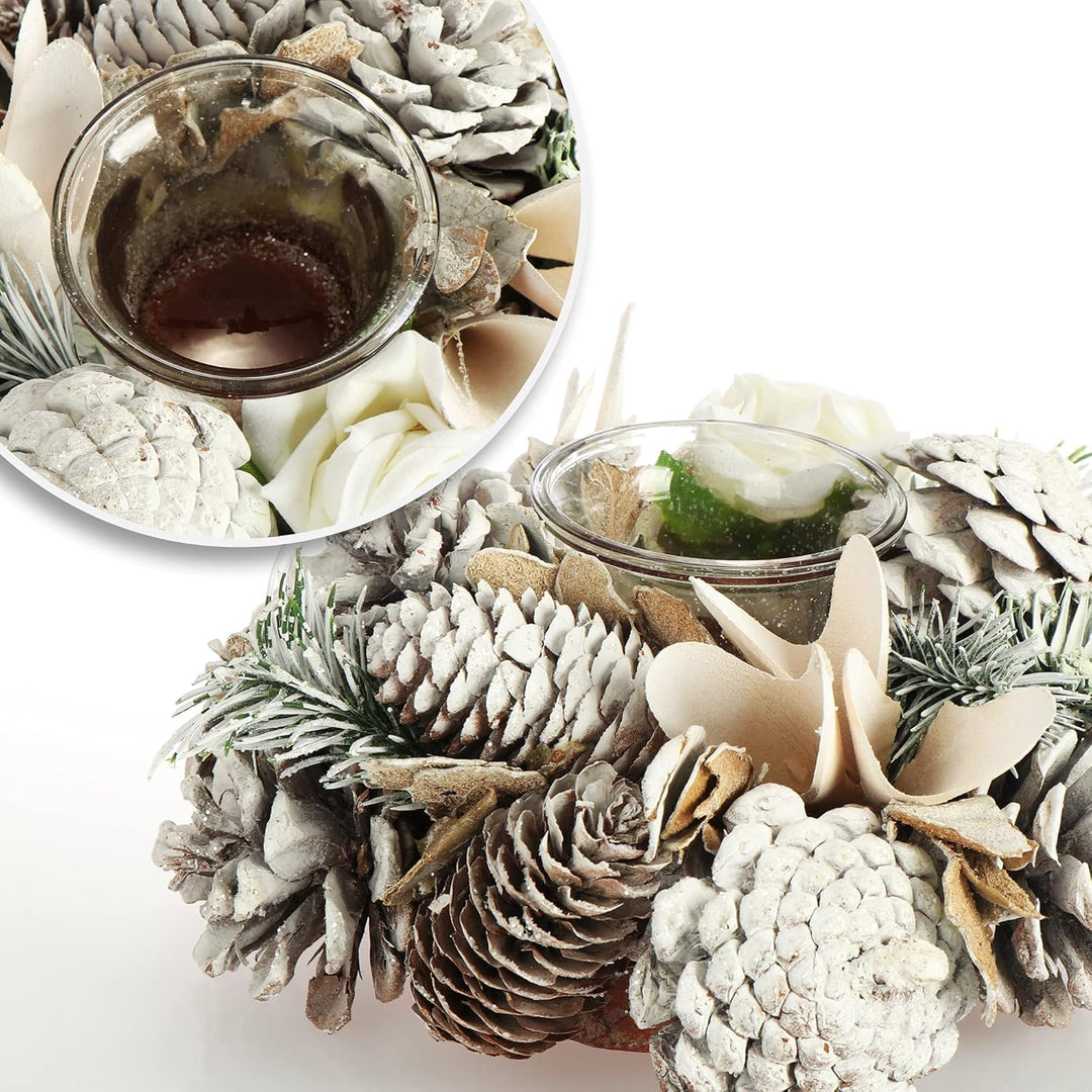 com-four® Teelichthalter - dekorativer Kerzenständer für Weihnachten und Herbst - Kerzenhalter mit n