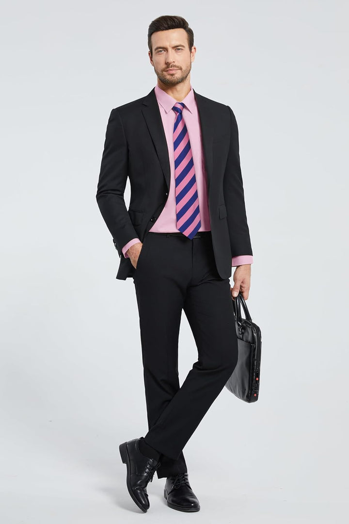 HISDERN Herren Hemd Langarm Einfarbige Hemden mit Krawatte und Taschentuch Formelle Businesshemd Hoc