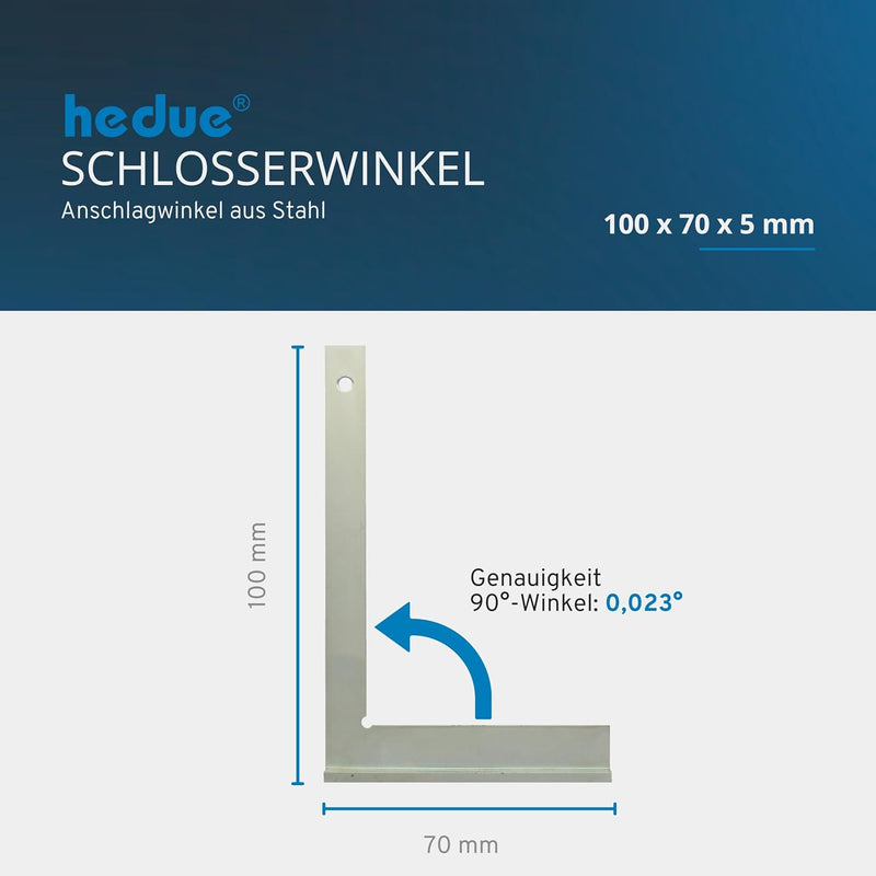 hedue® Schlosserwinkel mit Anschlag, Winkel Anschlagwinkel, 100 x 70 mm 100 mm, 100 mm