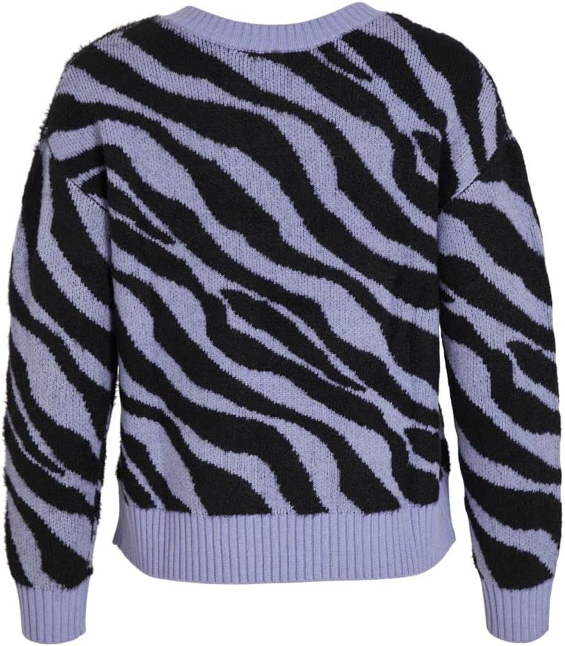 Vila Damen Viril Feami Mix V-Neck L/S Knit Top-noos Pullover XS Pale Iris/Pattern:with Black, XS Pal