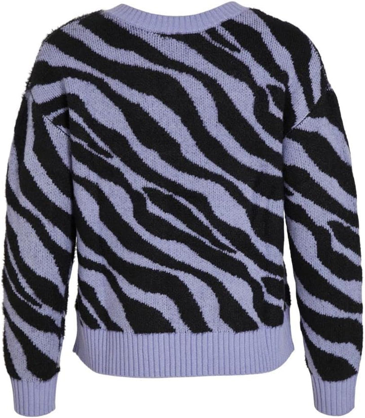 Vila Damen Viril Feami Mix V-Neck L/S Knit Top-noos Pullover XS Pale Iris/Pattern:with Black, XS Pal