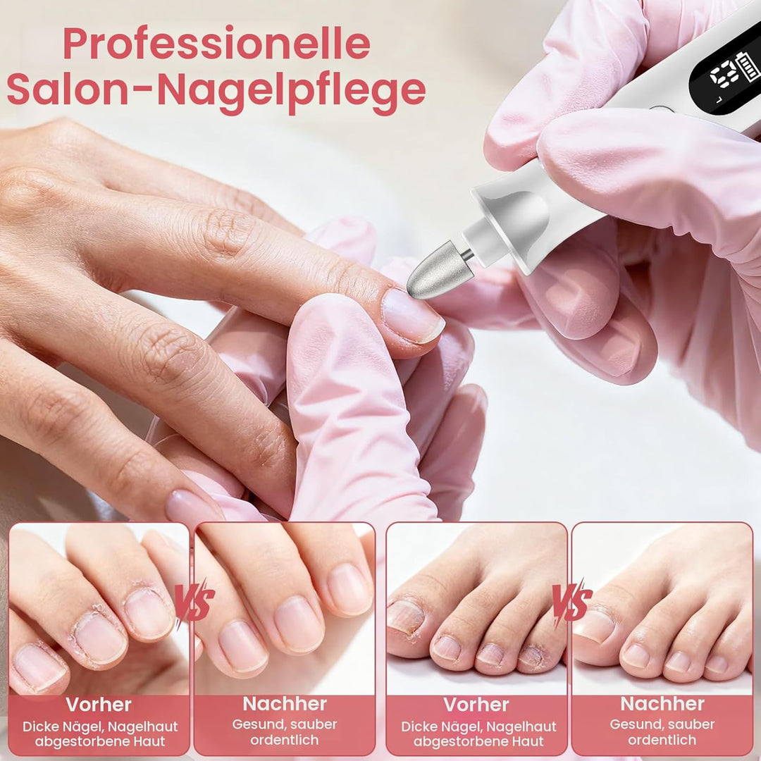 Maniküre/Pedikure Set elektrisch, Nagelfelile, Nagelfraser und Hornhautentfemer mit 10 Aufsatze zur