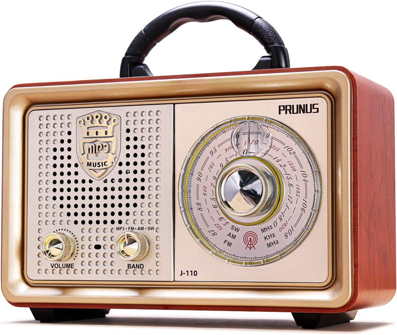 PRUNUS J-110 AM/FM/SW Kofferradio Retro Radio mit Bluetooth, Nostalgie Radio mit Gehäuse in Holzopti