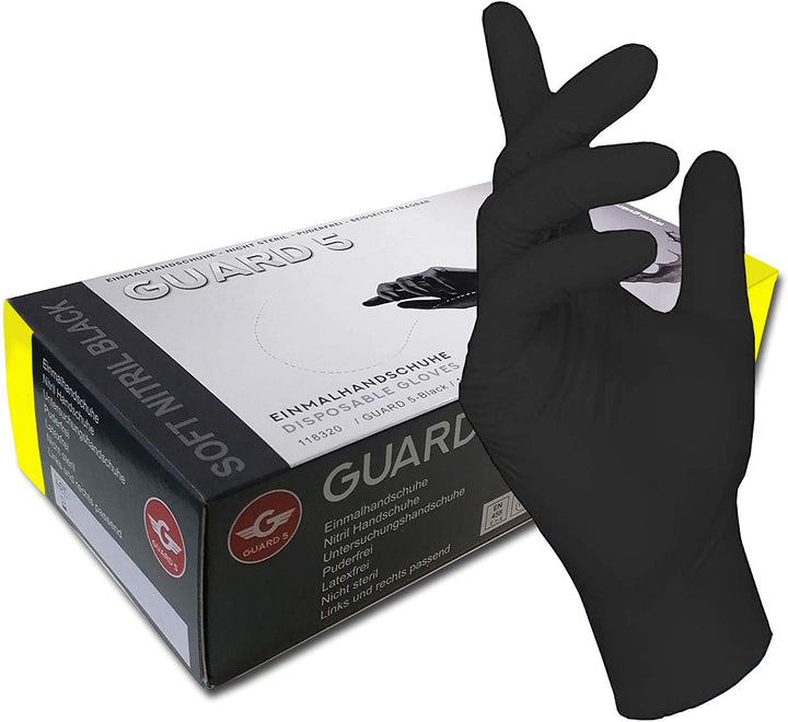 200 Stck - Einweghandschuhe von GUARD 5 - Schwarze Nitril-Handschuhe puderfreie Tätowierhandschuhe K