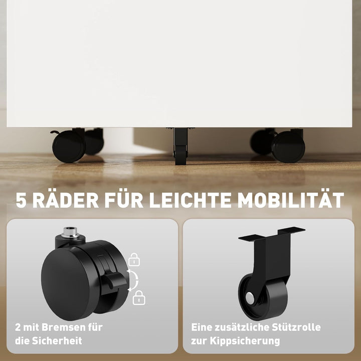 Vinsetto Rollcontainer Aktenschrank mit 2 Schubladen Abschliessbarer Rollschrank Bürocontainer Büros