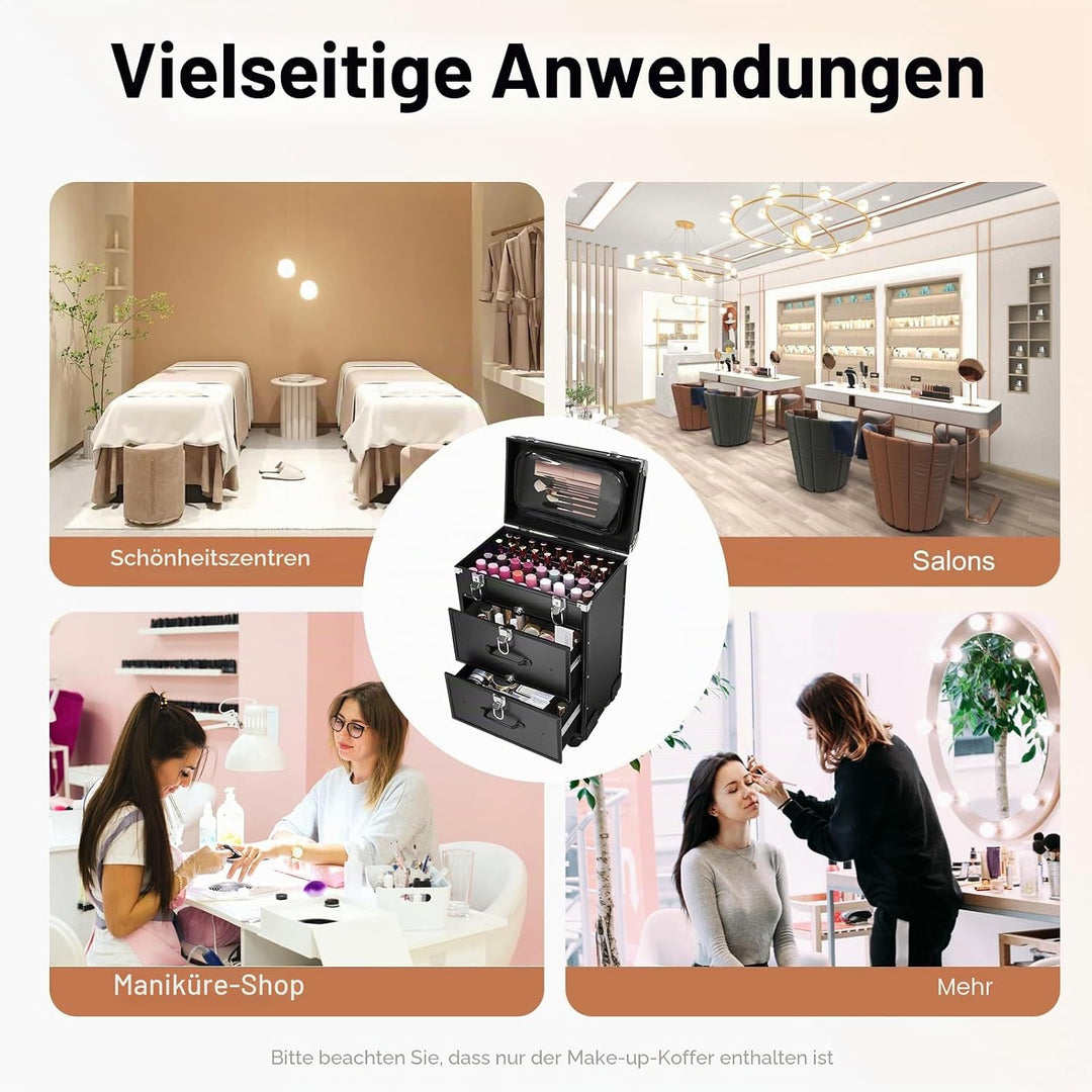 Kosmetikkoffer Trolley mit Schublade, Professionell Trolley Schminkkoffer Nagelkkoffer, Gross Abschl