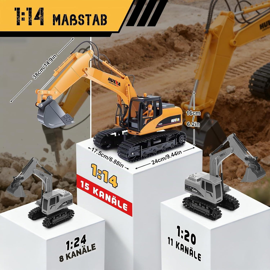 FORMIZON Löffel Hydraulikhammer Holzgreifer 3-in-1 2.4GHz Ferngesteuerter Bagger ab 8 Jahre, 1:14 Ma