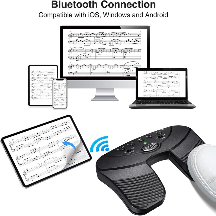 LEKATO Bluetooth Page Turning Pedal Silent Sheet Music Page Turner Foot Pedal for Tablet and Phone