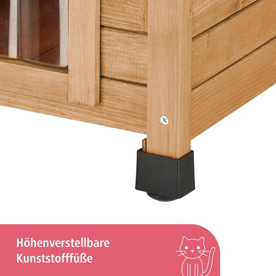 Kerbl Katzenhaus Rustica aus Holz, Schwingtüre mit Lamellen, Plexiglasfenster, Höhenverstellbare Kun
