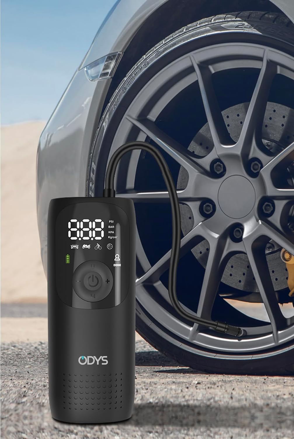 Odys FlexPump akkubetriebener tragbarer elektrischer Luftkompressor Luftpumpe für Auto, Motorrad, Sc