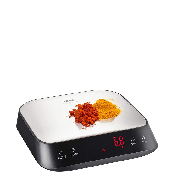 GEFU Fein- & Küchenwaage PREZISO | Digitalwaage 1g–3kg mit 0,1g Teilung, Barista-Funktion, LED-Displ
