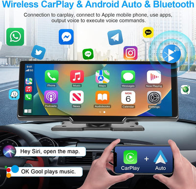 Podofo Tragbarer Autoradio mit Wireless Apple Carplay Android Auto, 9,3 Zoll Radio mit Bluetooth, FM