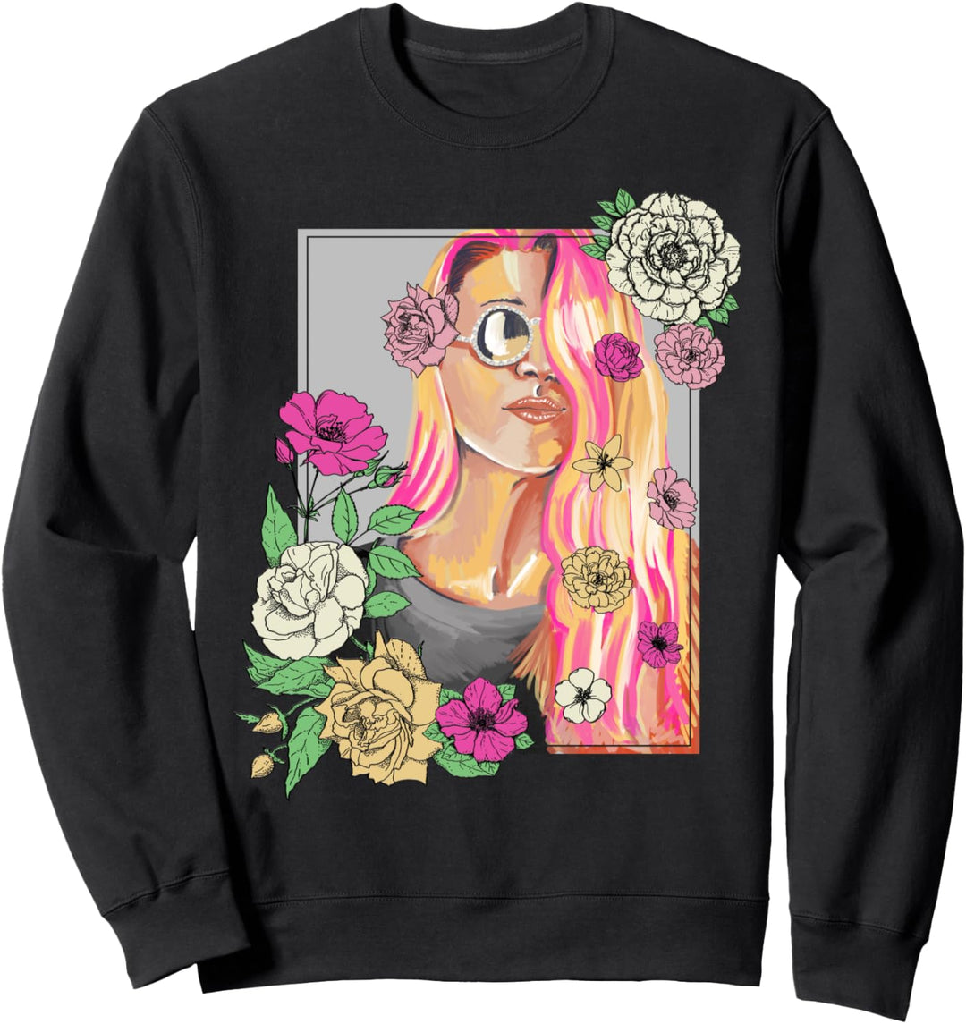Trendy Flower Lady Painting Sweatshirt
