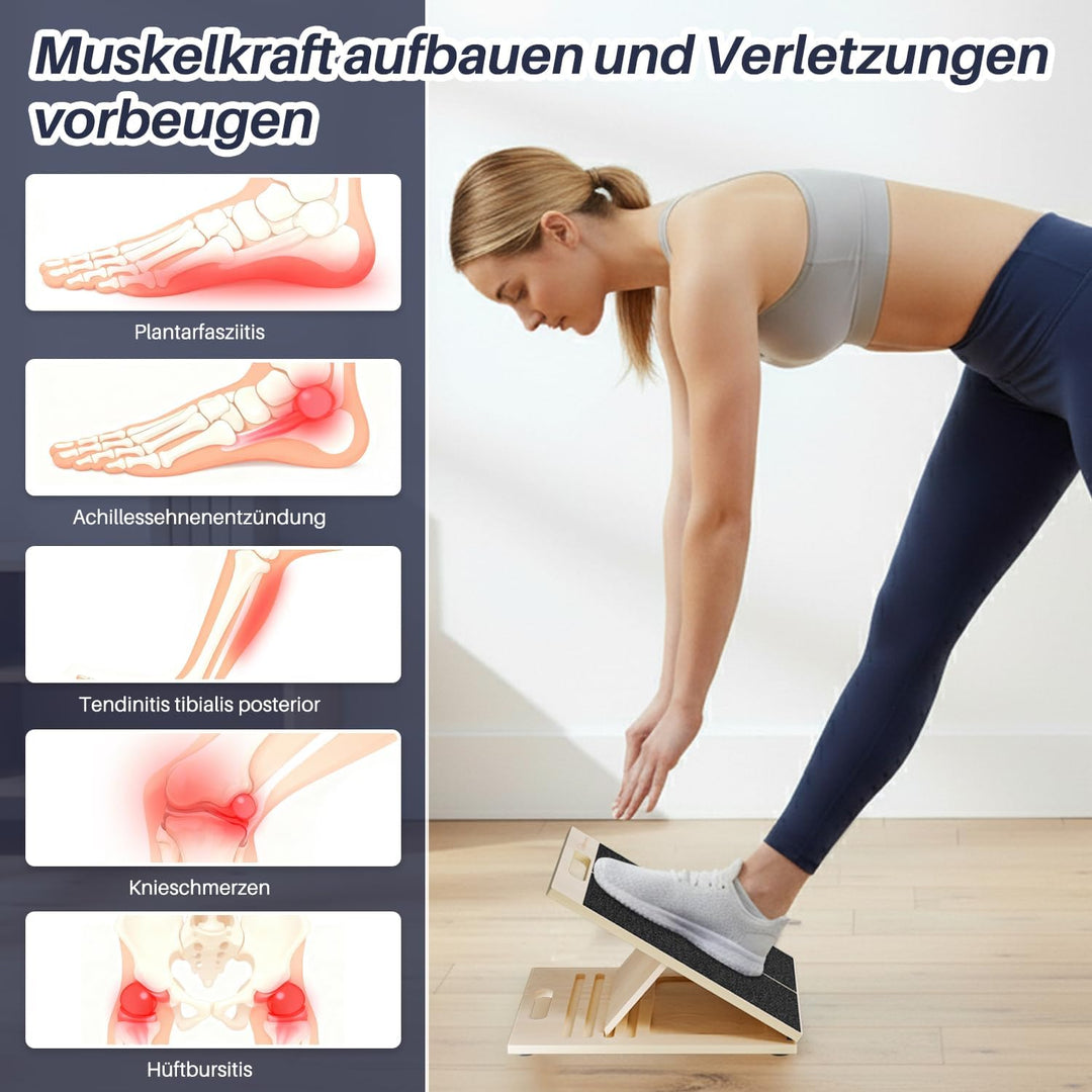 Holz Wadendehner Schrägbrett, Verstellbar Slant Board mit 5 Winkeln & Griff, Rutschfestes Wadendehne
