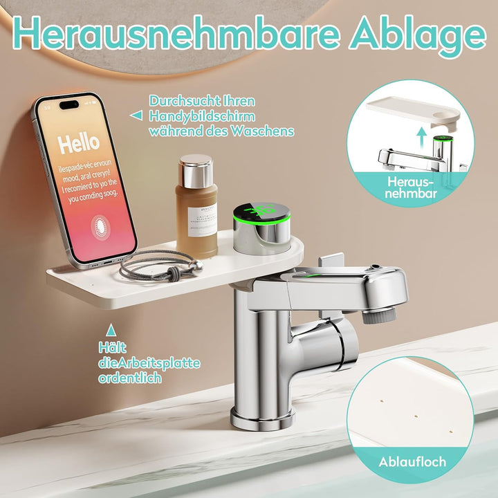 KAIYING Einhebelmischer Waschtischarmatur mit Herausziehbarer Brause, Bad Wasserhahn Ausziehbar mit