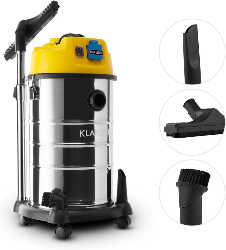 Klarstein Reinraum - Nasssauger , Trockensauger , Industriesauger , 1800 W , 30 L Edelstahl-Behälter