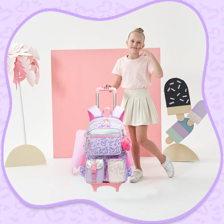 HTgroce Schulranzen Mit Rollen Kinder Trolley Rucksack Mädchen Rolling Reisegepäck Kinderkoffer Schu