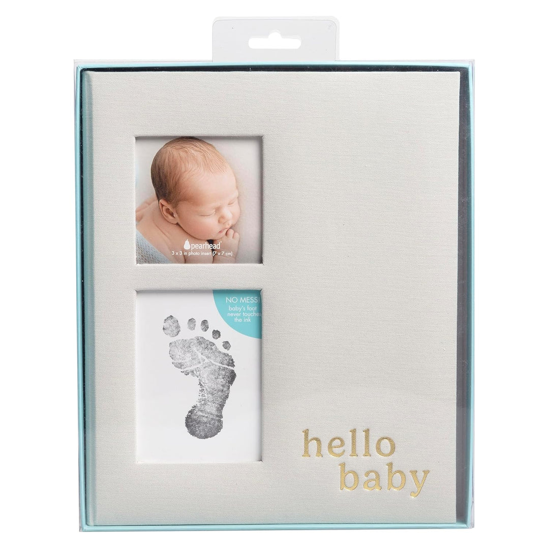 Pearhead Linen Memory Book for Baby Boy or Girl, First 5 Years, Monthly Milestone Scrapbook and Phot