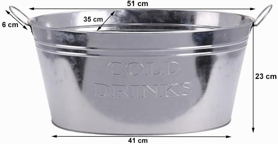 zeitzone Getränkekühler Zinkwanne XL Cold Drinks Grosser Sektkühler mit Henkel für Flaschen Gartenpa