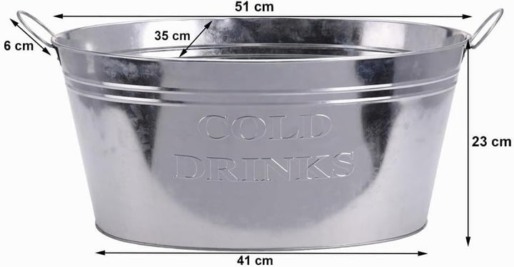 zeitzone Getränkekühler Zinkwanne XL Cold Drinks Grosser Sektkühler mit Henkel für Flaschen Gartenpa