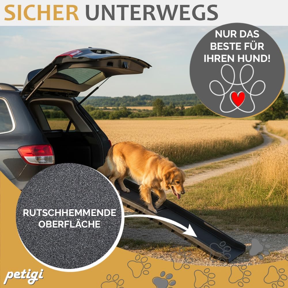 Petigi Auswahl Hunderampe für Auto, Aluminium, Hunde Rampe, Hundetreppe, SUV, rutschfest, Belastbark