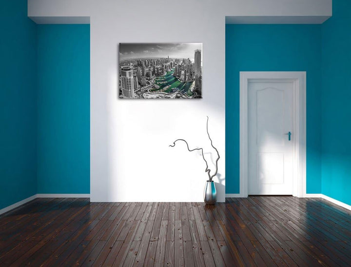 Hotel Burj al Arab mit Rennstrecke schwarz/weiss Format: 100x70 auf Leinwand, XXL riesige Bilder fer