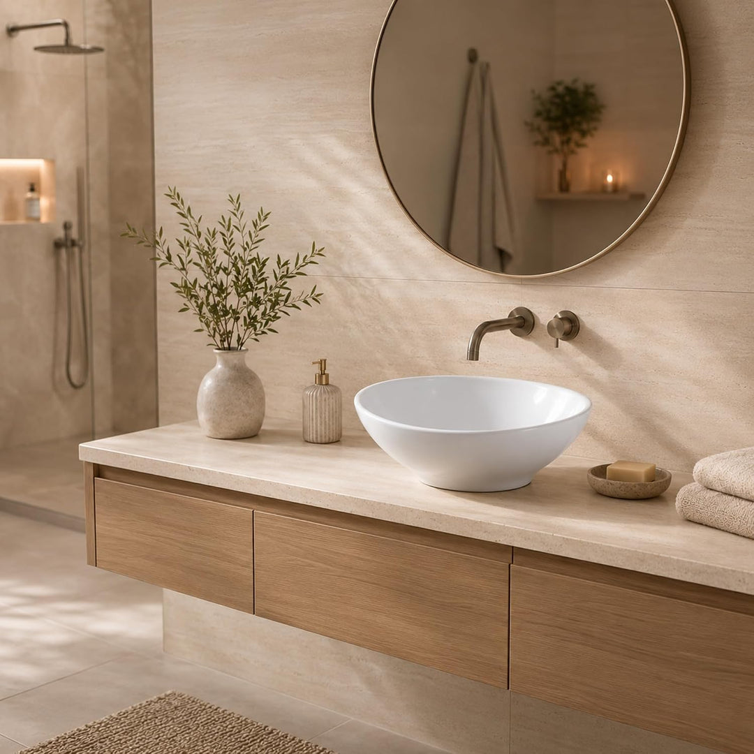 Art-of-Baan® Keramik-Aufsatzwaschbecken I Waschbecken mit Lotus-Effekt I Handwaschbecken Weiss I DIN