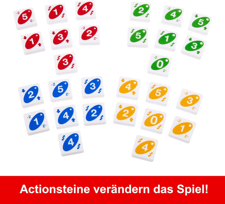 Mattel Games Uno Quatro, Steine nach Farben oder Zahlen sortieren, mit Aktionssteinen, Perfekt als K