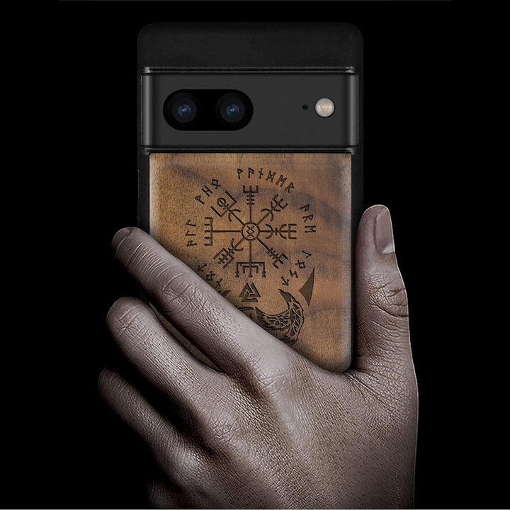 Carveit Holz Handyhülle für Google Pixel 7 Cover [Einzigartiges Design Case] Stossstange hülle Kompa