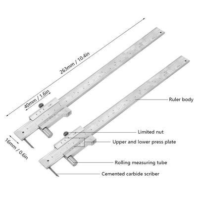 Messschieber 0-200 mm, Edelstahl - Messschieber mit Anreissnadel, tragbares Messwerkzeug, für Holz,
