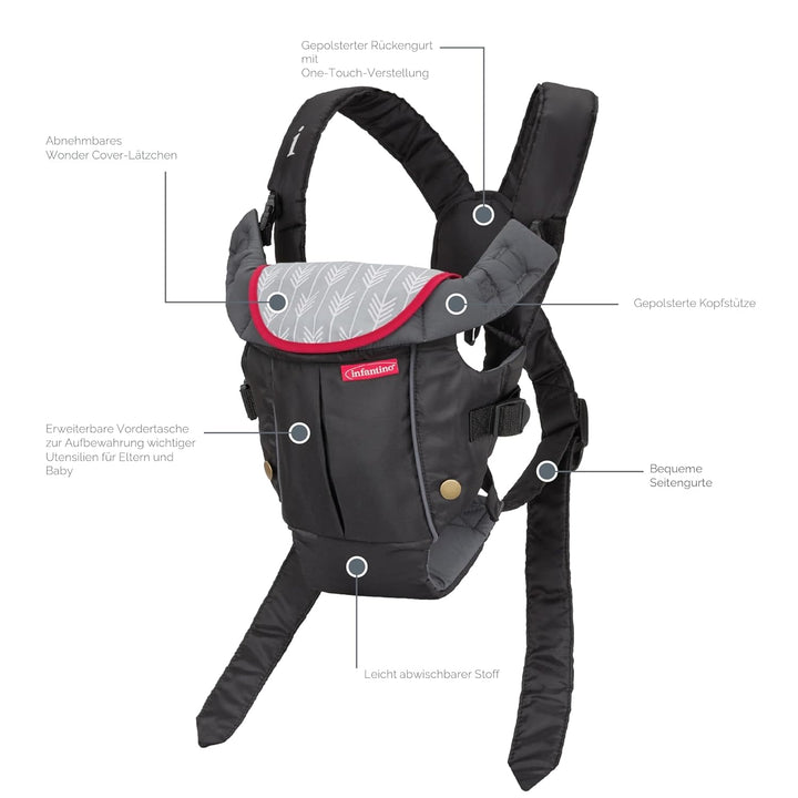 Infantino Swift Classic Babytrage, 2 Tragepositionen mit Wonder Cover Lätzchen, verstellbare Gurte,